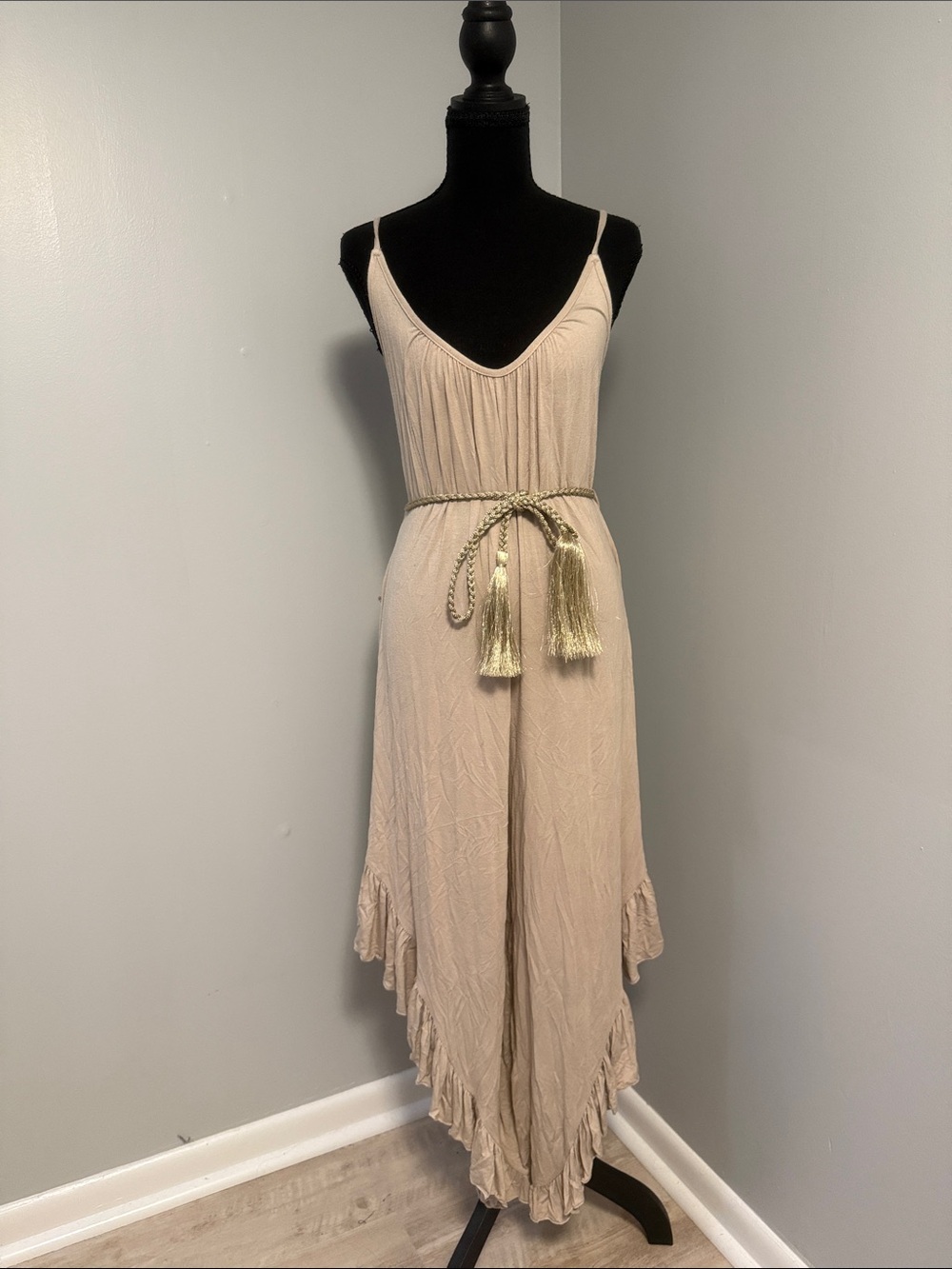 VENUS Taupe Jumpsuit with Gold Belt